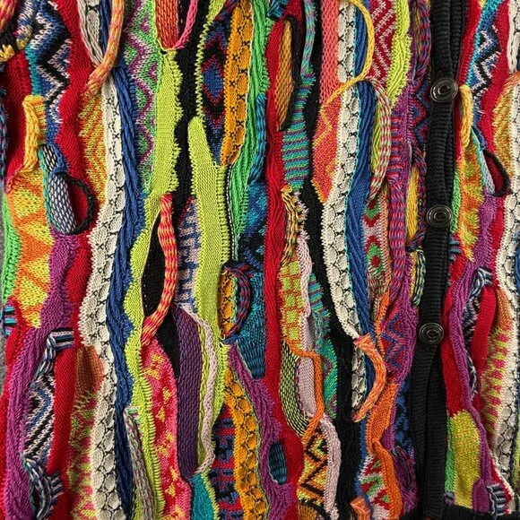 COOGI Australia Women Cardigan Sweater Colorful Knit 3D Large Cotton Pockets